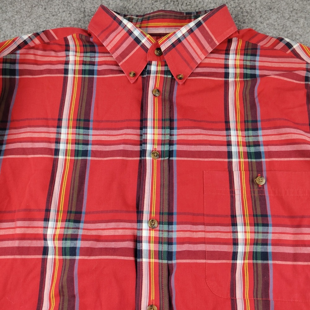 Roundtree & Yorke Mens 2XLT Red Plaid Easy Care Button Down Shirt Long Sleeve